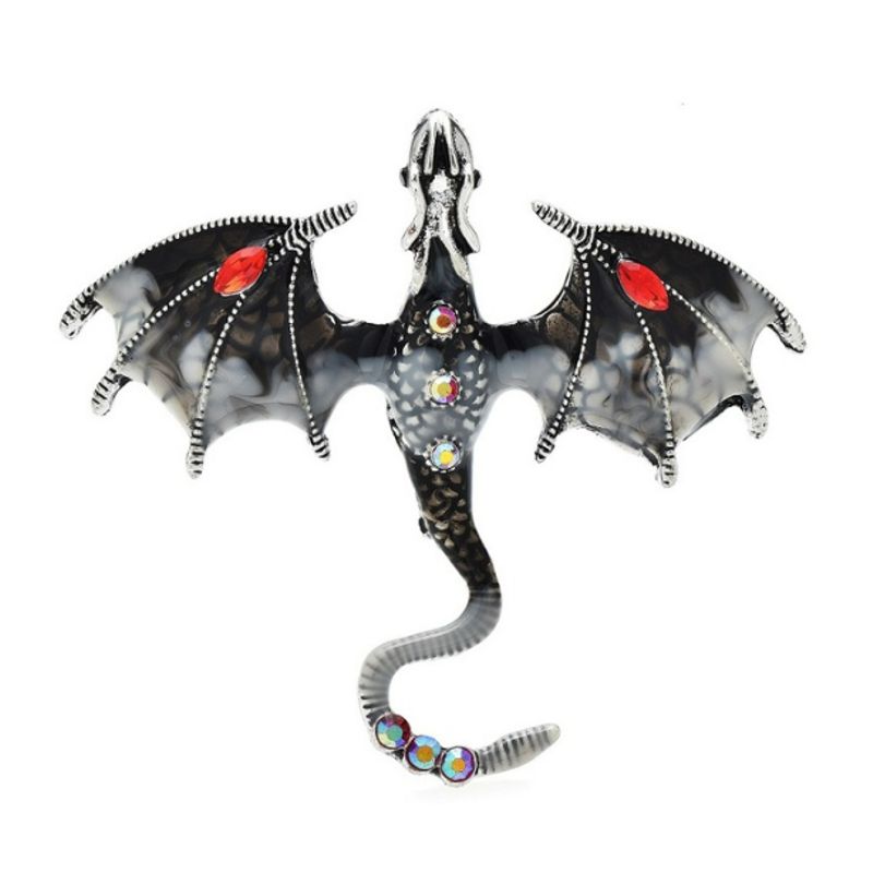 Black Dragon Pin/Pendant - Enamel and Rhinestones - Click Image to Close